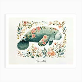 Little Floral Manatee 1 Poster Art Print