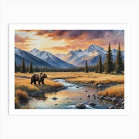 A Symphony of Grass and Sky Bear In The Mountains Art Print