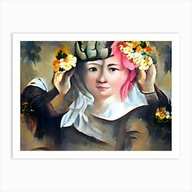 Painting Of A Women With Flower Crown On Her Head Out Art Print