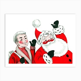 Santa Claus And A Paper Boy Greeting Art Print