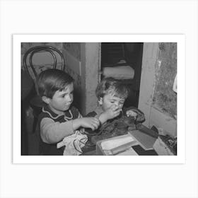Farm Children Playing With Articles On Table, Farm Home Near Bradford, Vermont, Orange County By Russell Lee Art Print