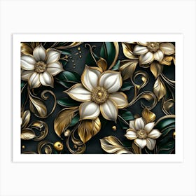 Gold And White Flowers 5 Art Print