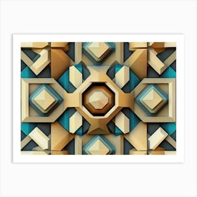 3d Sculpture Designation Retro Pattern Polygon Geometry Cross Kaleidoscope Art Print