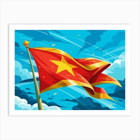 Waving Vietnamese Flag With A Star Art Print