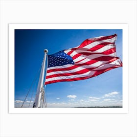 An American Flag Mid Billow Red And White Stripes Gleaming In The Wind Blue Star Field Sailing Ag (2) Art Print