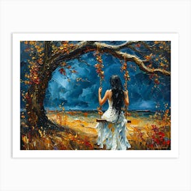 A Girl On A Swing Oil Painting Art Print