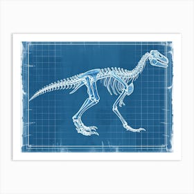 Velociraptor Skeleton Hand Drawn Blueprint 2 Art Print