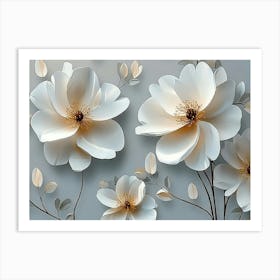 3d Simple Floral Painting Light Gray Background Art Print