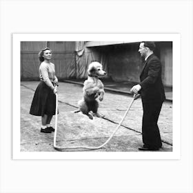 Dog Jumping Rope, Funny Black and White Vintage Photo Art Print