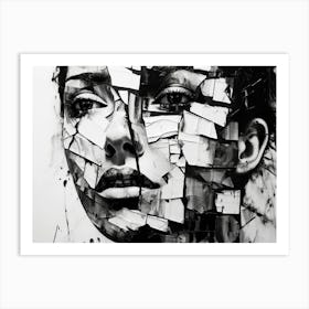 Fractured Identity Abstract Black And White 3 Art Print