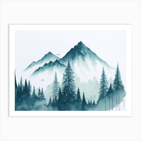 Mountain And Forest In Minimalist Watercolor Horizontal Composition 393 Art Print