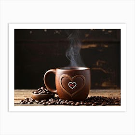 A Rustic Wooden Mug Brimming With Freshly Brewed Espresso Shaped And Filled With Love Capturing T (1) Art Print