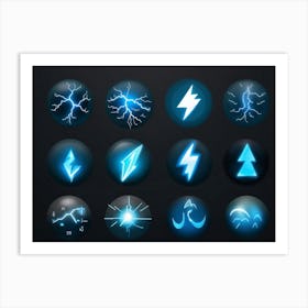 A Collection Of Modern Lightning And Energy Icons Dynamic Curves Emulating The Flow Of Electricity (1) Art Print