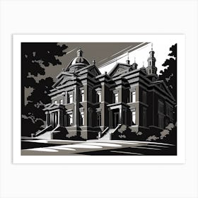 Mansion, black and white monochromatic art Art Print