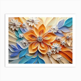 Elegant 3d Design Illustration Of Colorful Diamond Painting Pattern Flowers With Leaves Art Print