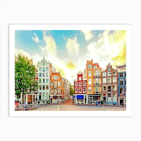 Amsterdam Skyline With Traditional Dutch Houses During Sunset Art Print