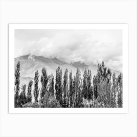 Karakoram Mountains In The Clouds With Trees In Pakistan Art Print