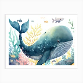 Whale Under The Sea Watercolor Art Print