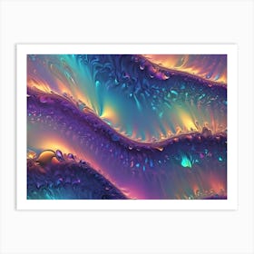 A Background Of Abstract, Swirling Shapes In Shades Of Purple, Blue, And Orange With A Metallic, Iridescent Sheen Art Print