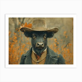 Absurd Bestiary: From Minimalism to Political Satire. Cow In Hat 1 Art Print