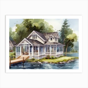 Cottage House AI watercolor Art Print