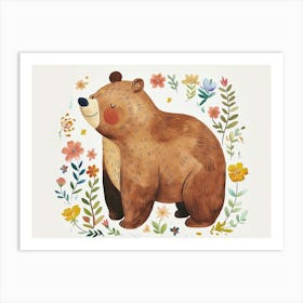 Little Floral Brown Bear 2 Art Print