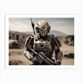 Futuristic robotic Soldier In Uniform Art Print