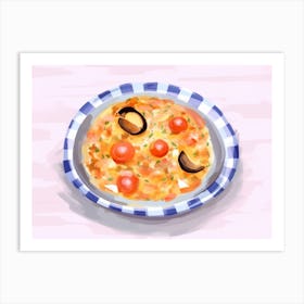 A Plate Of Paella, Top View Food Illustration, Landscape 3 Art Print