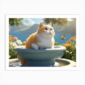 Cat In A Fountain Art Print