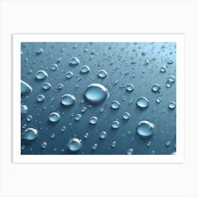 A Macro Photo Of Water Droplets On A Blue Surface, Creating A Beautiful And Abstract Design Art Print