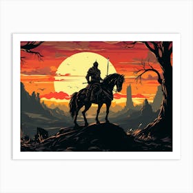 Knight On Horseback At Sunset Art Print Art Print