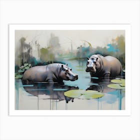 Afrika Safari Scene with Hippopotamus Art Print