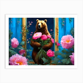 Bear With Roses Art Print