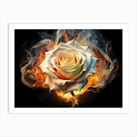 White Rose Surrounded By Fire Art Print