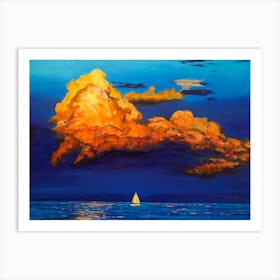 A Boat, A Sea And Clouds Art Print
