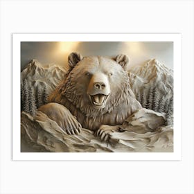 Stunning 3d Bear with Intricate Details Carved in Stone Art Print