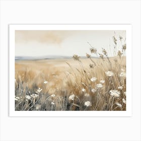 White Wildflowers & Cornfield 1 Art Print