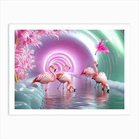 Flamingos In the Tunnel Art Print