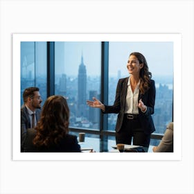 Businesswoman In Mid Presentation Audience Engaged In Active Listening Around Her Vibrant Smiles A (1) Art Print