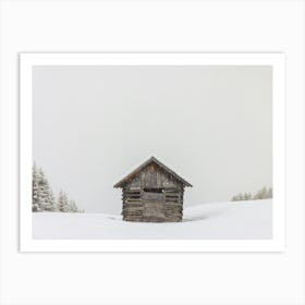Wooden cabin In The Snow | Minimal art | Austria Art Print