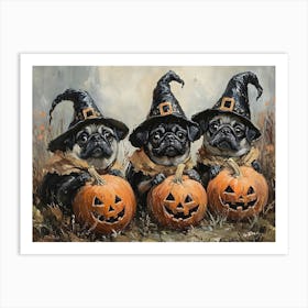 Halloween Pugs In Oil 3 Art Print