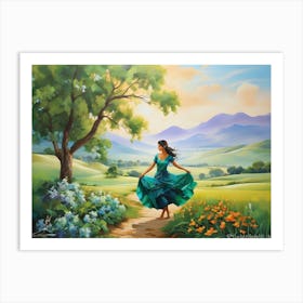 Girl In A Green Dress Art Print