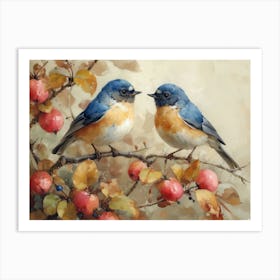Calligraphic Wonders: Bluebirds On A Branch Art Print