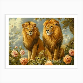 Floral Animal Illustration Lion 3 Art Print