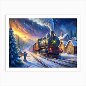 Vintage Steam Train Traveling Through Winter Landscape Art Print