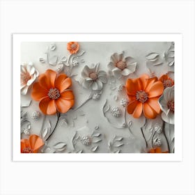 Orange Flowers On A White Wall Art Print