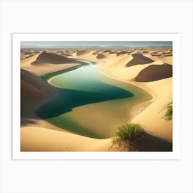 River Flowing Through Sand Dunes Creating A Green Belt Art Print