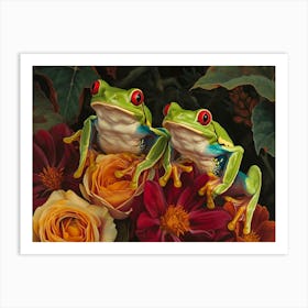 Floral Animal Illustration Red Eyed Tree Frog 1 Art Print