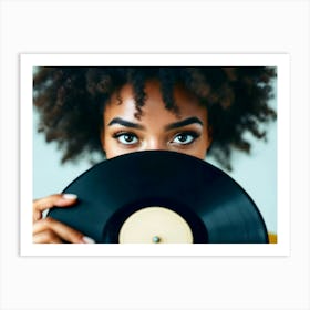 Afro Girl Holding A Record Art Print