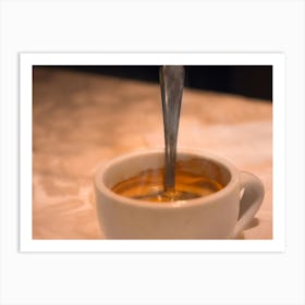 Cup Of Hot Coffee With Spoon In It With Smoke Art Print